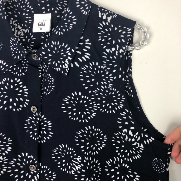 CABI navy white dandelion wish sleeveless top 5215 - Picture 6 of 8